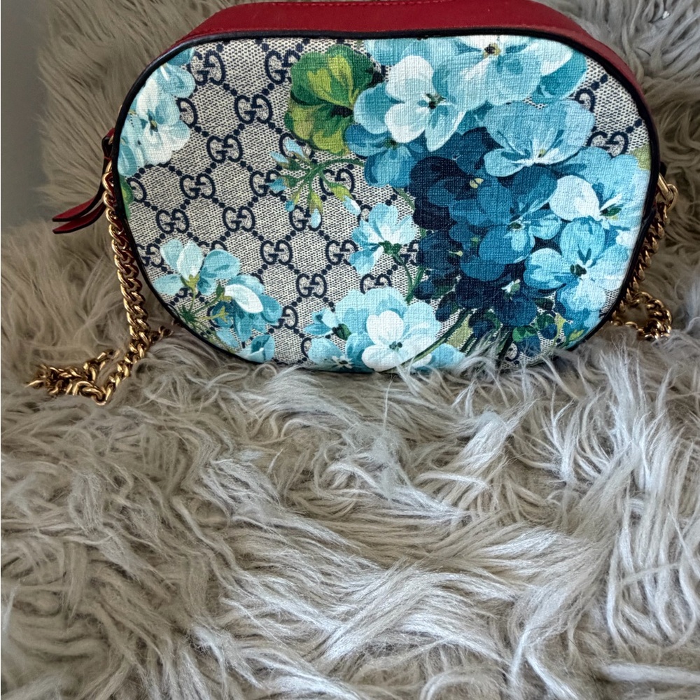 Gucci Floral Canvas Crossbody Bag - Red and Blue